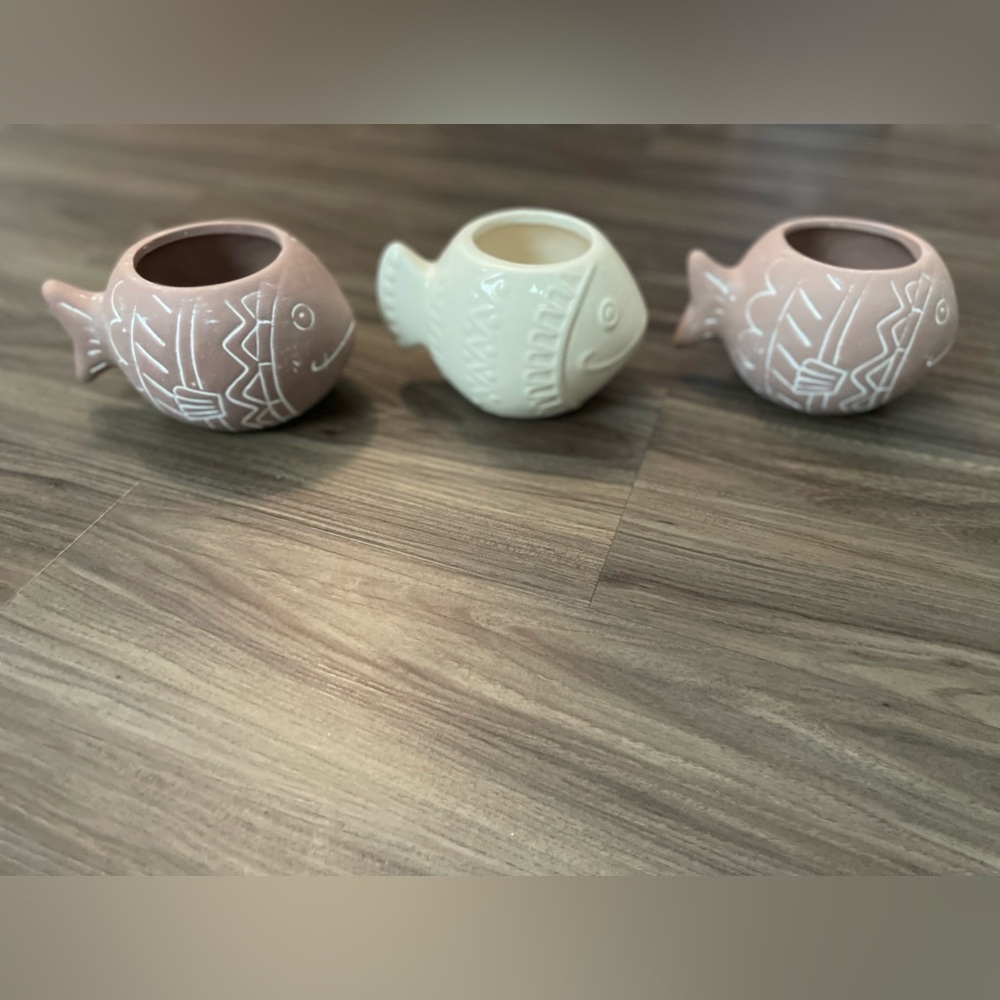 Ceramic Fish Planter Set -White and Cream bundle of 3